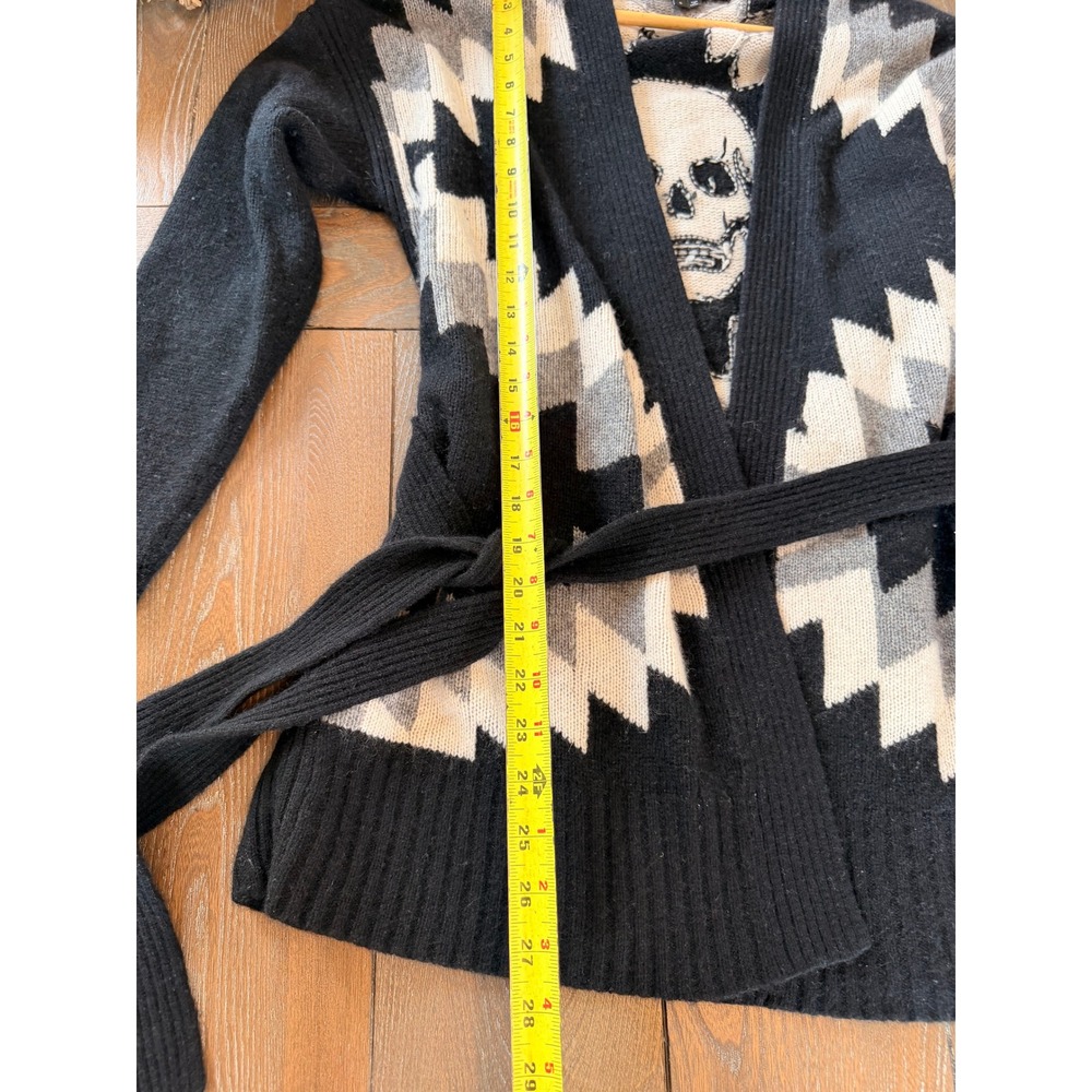 Skull Cashmere Belted Cardigan Womens Black Small Wool Blend Skull Back‎ Sweater - Picture 6 of 8
